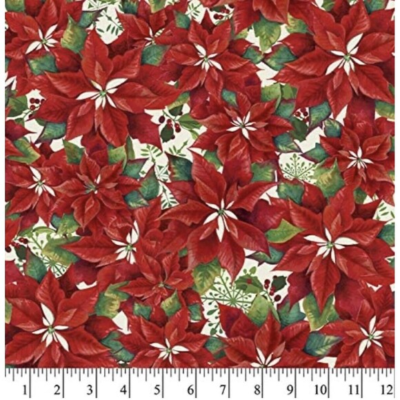 All Over Poinsettias Fabric Winter Holidays Xmas Quilting Christmas Sewing BTY - Picture 1 of 3